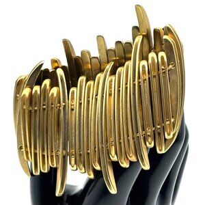 Vintage Brutalist Possibly Brass Spike or Spear Shaped Elements Stretch Bracelet